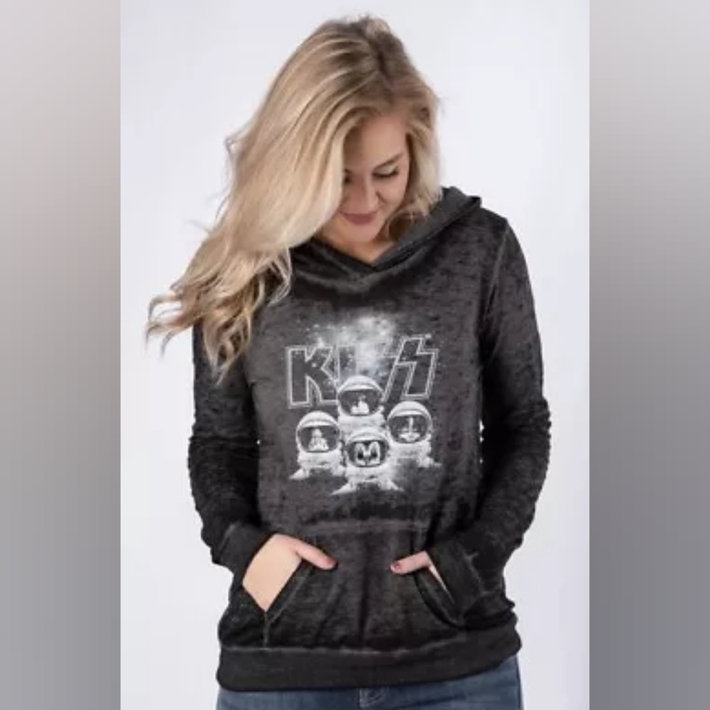 NWOT-Licensed Kiss Soft Burnout Hoodie Black. Sz Small